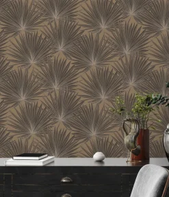 Vliestapete Blätter Braun Schwarz Gold Metallic 39090-4