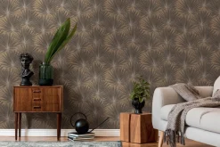 Vliestapete Blätter Braun Schwarz Gold Metallic 39090-4