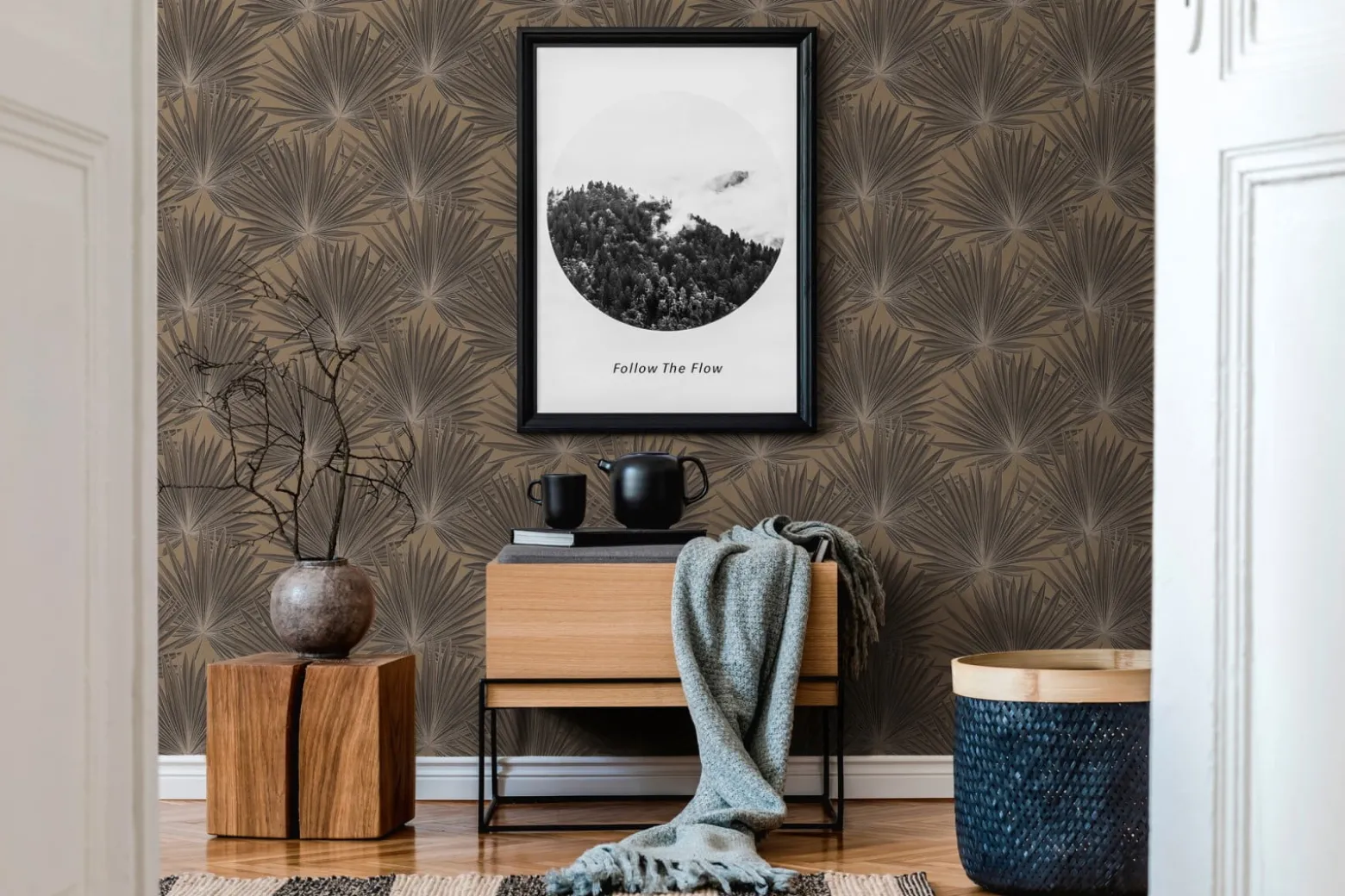 Vliestapete Blätter Braun Schwarz Gold Metallic 39090-4