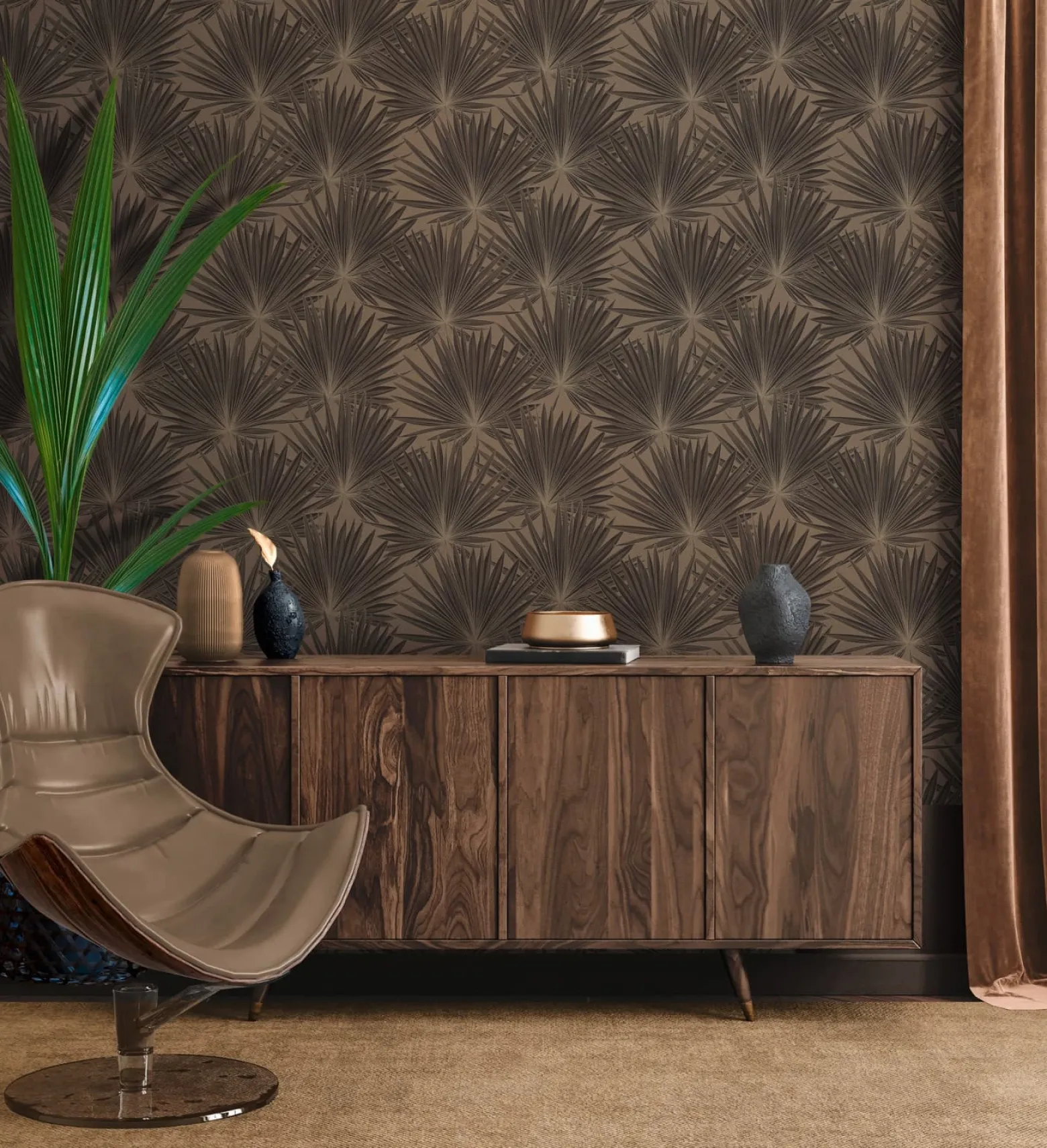Vliestapete Blätter Braun Schwarz Gold Metallic 39090-4