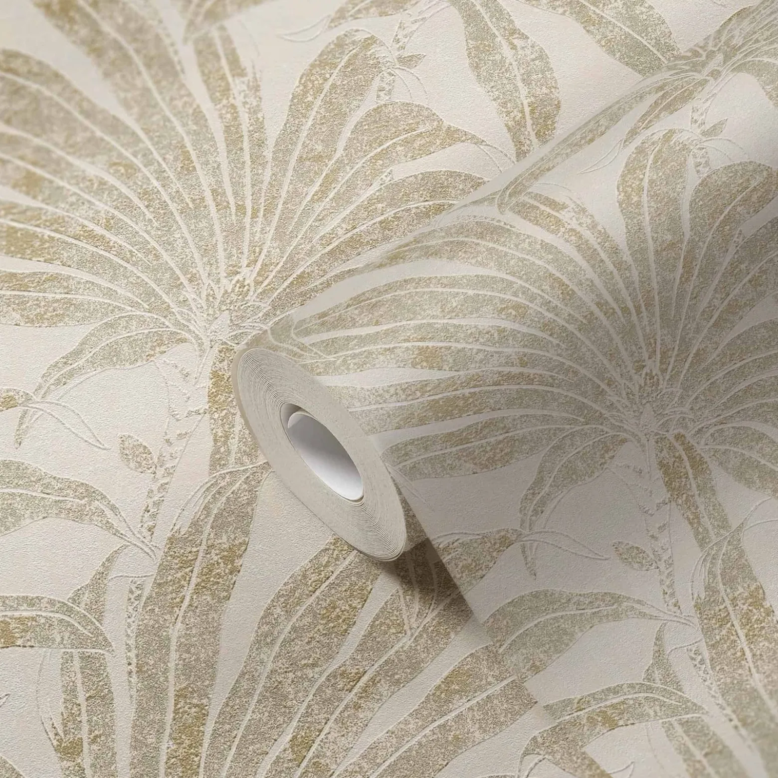 Vliestapete Blätter Creme Gold Silber Metallic 39501-5