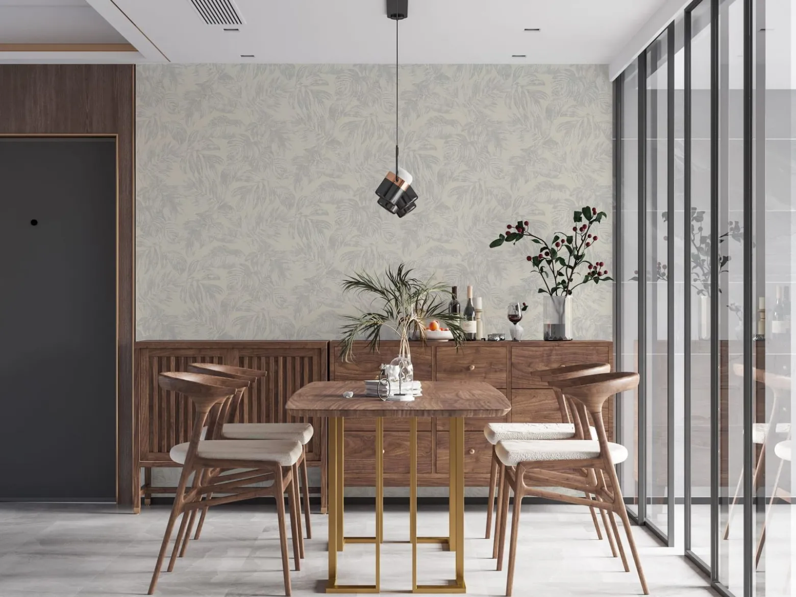 Vliestapete Blätter Creme Grau Silber Metallic 39340-3