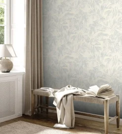 Vliestapete Blätter Creme Grau Silber Metallic 39340-3