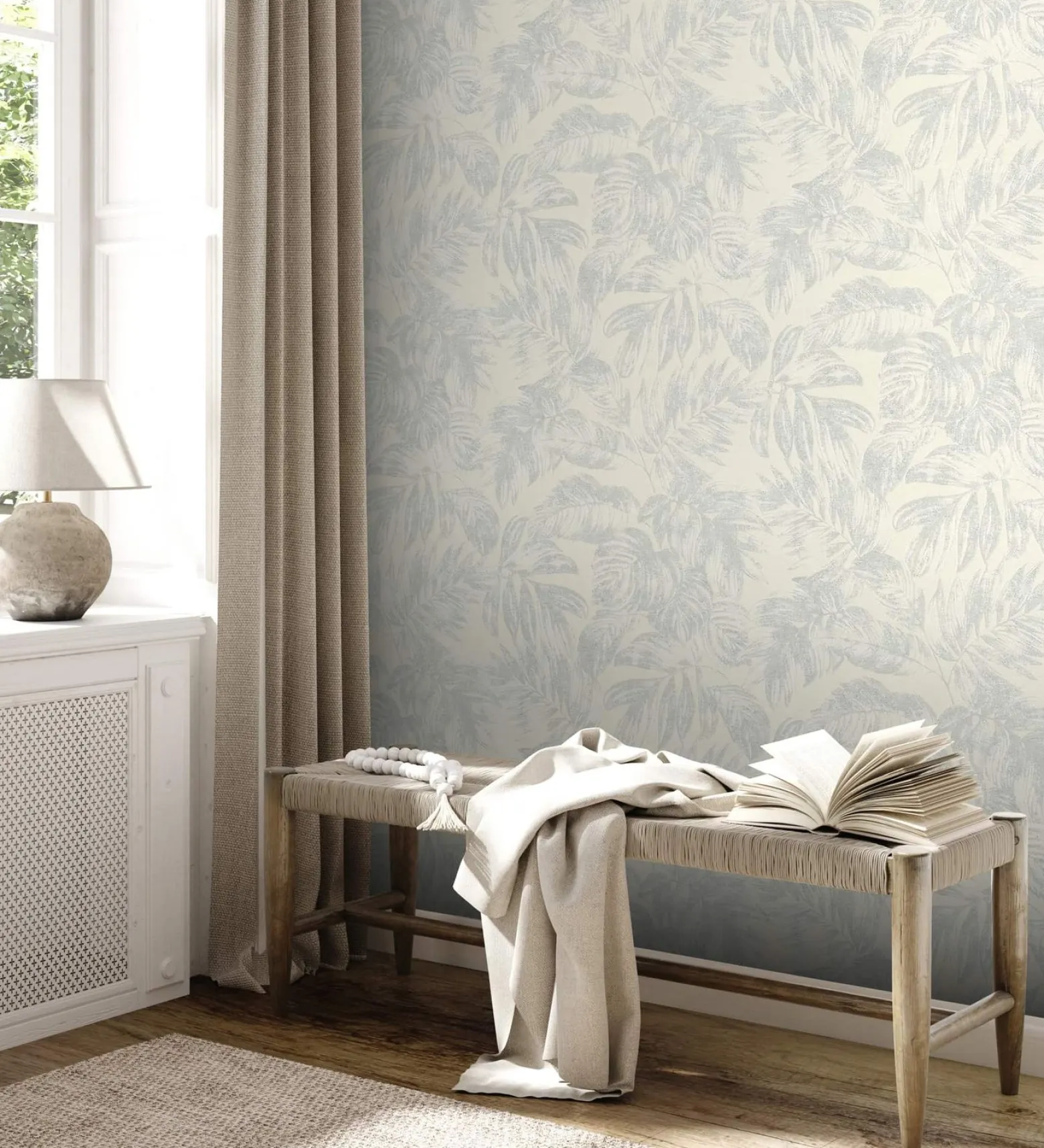 Vliestapete Blätter Creme Grau Silber Metallic 39340-3