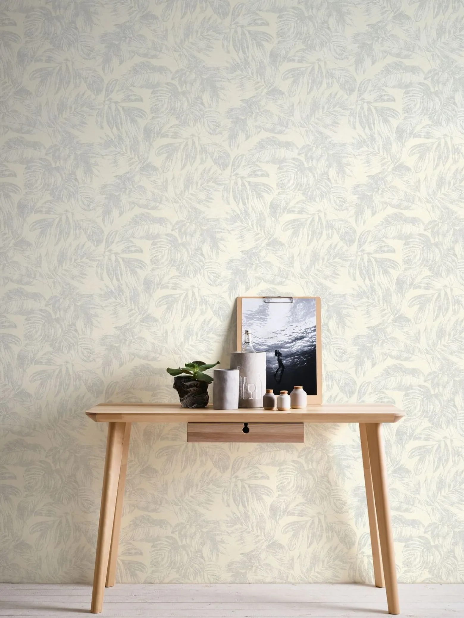 Vliestapete Blätter Creme Grau Silber Metallic 39340-3
