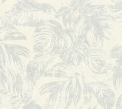 Vliestapete Blätter Creme Grau Silber Metallic 39340-3