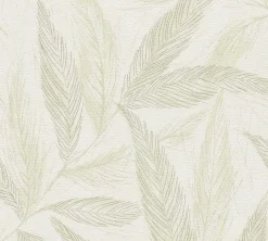 Vliestapete Blätter Creme Grün Silber Metallic 79096-1