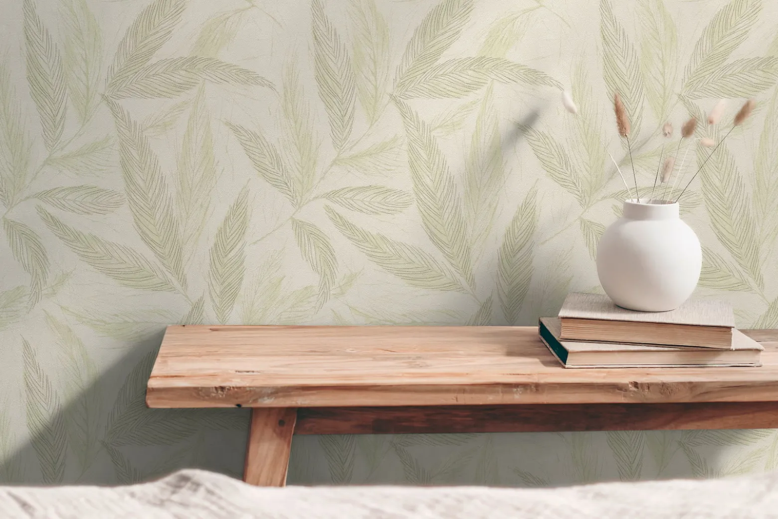 Vliestapete Blätter Creme Grün Silber Metallic 79096-1