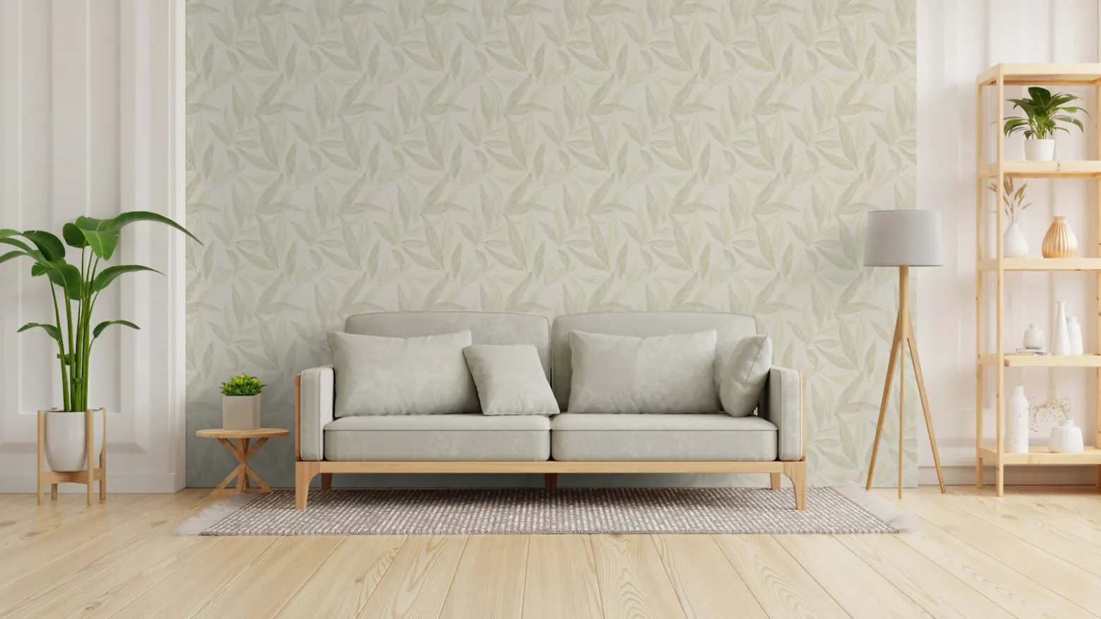 Vliestapete Blätter Creme Grün Silber Metallic 79096-1