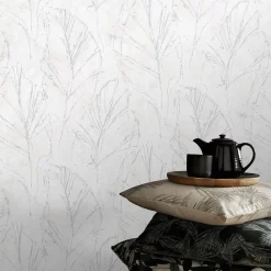 Vliestapete Blätter Creme Silber Metallic 10321-31