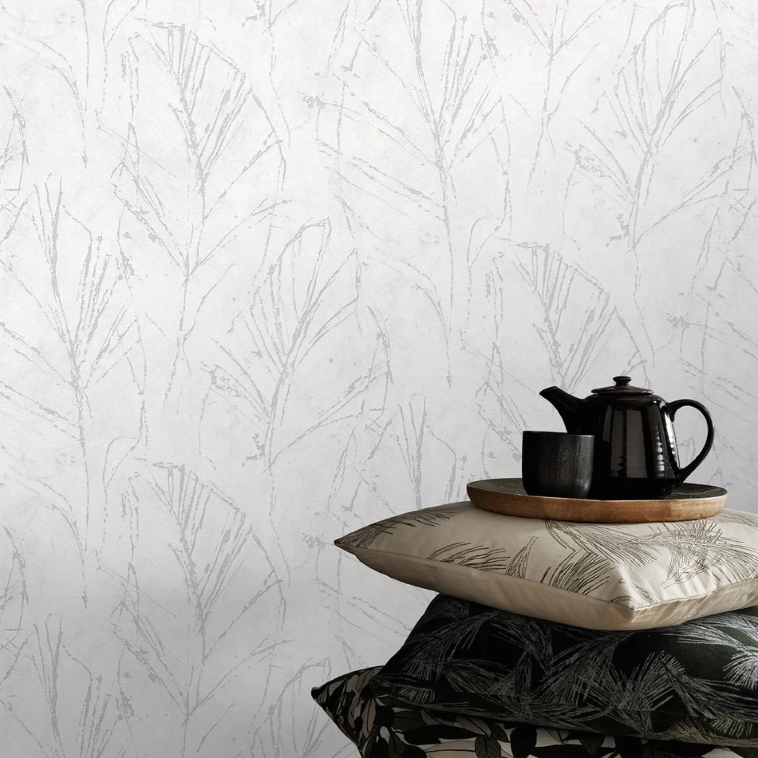 Vliestapete Blätter Creme Silber Metallic 10321-31