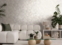 Vliestapete Blätter Dschungel Grau Weiß Metallic 78203-3