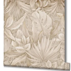 Vliestapete Blätter Dschungel Floral beige braun 33307