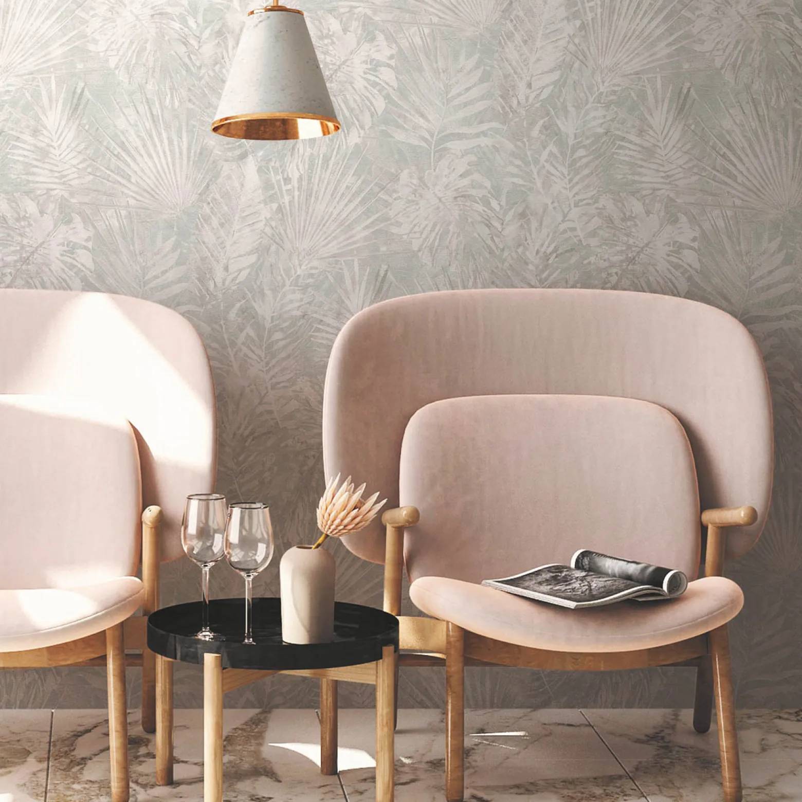 Vliestapete Blätter Dschungel Grau Beige 38638-4
