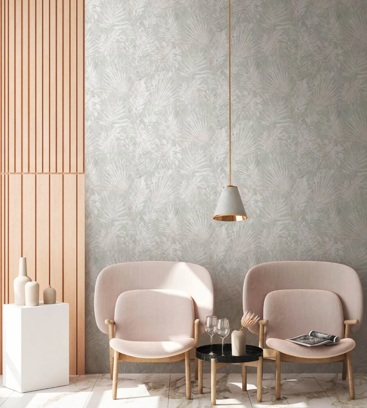 Vliestapete Blätter Dschungel Grau Beige 38638-4