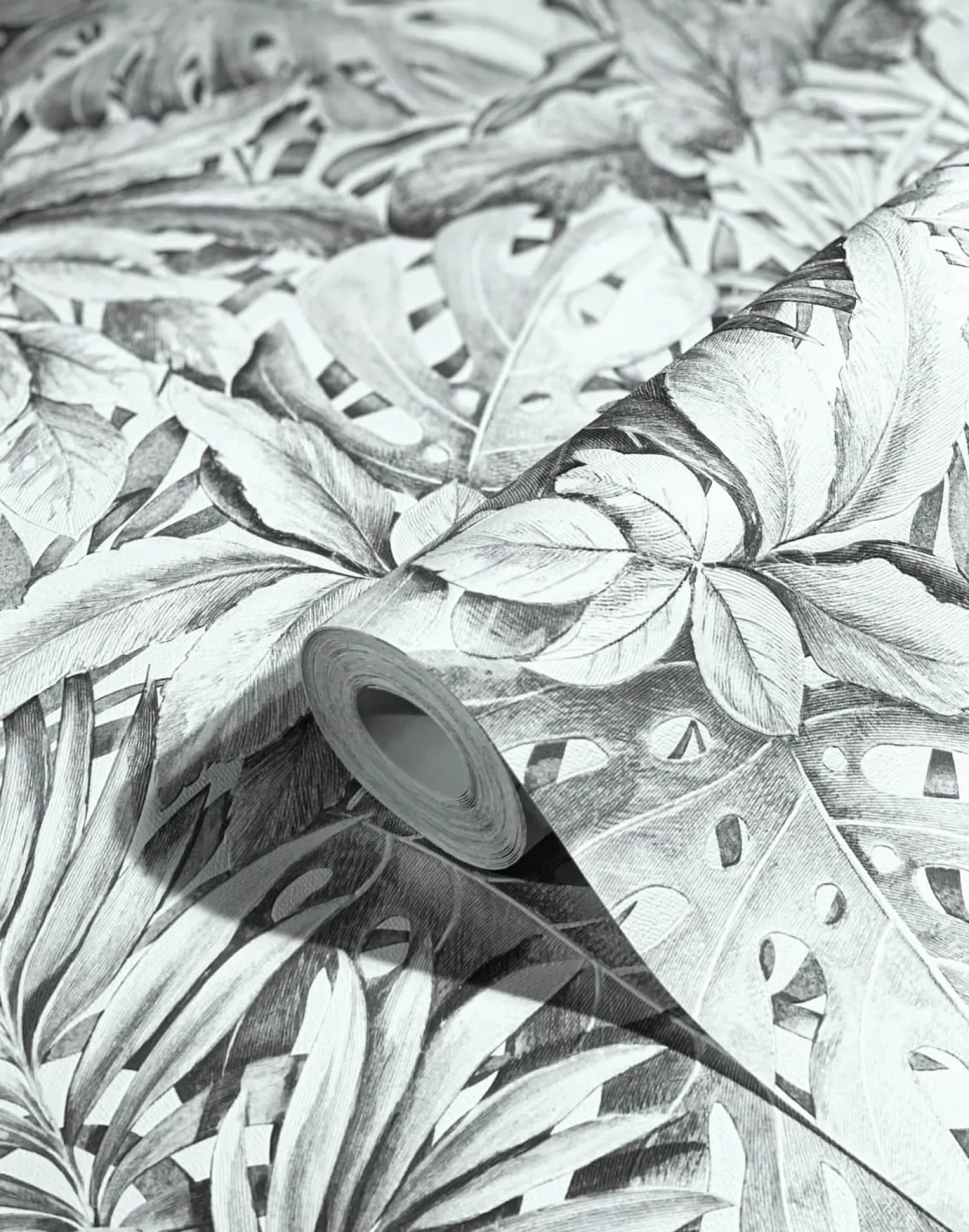 Vliestapete Blätter Dschungel Floral grau weiß 33308