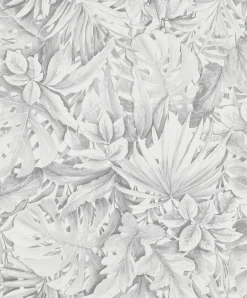 Vliestapete Blätter Dschungel Floral grau weiß 33308