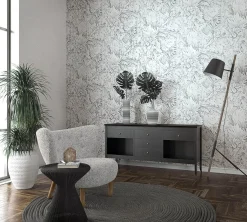 Vliestapete Blätter Dschungel Floral grau weiß 33308