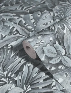 Vliestapete Blätter Dschungel Floral grau-blau 33306