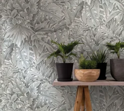 Vliestapete Blätter Dschungel Floral grau-blau 33306