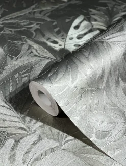 Vliestapete Blätter Dschungel Metallic platin-silber 33302