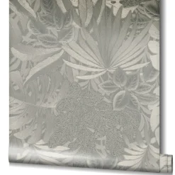 Vliestapete Blätter Dschungel Metallic platin-silber 33302
