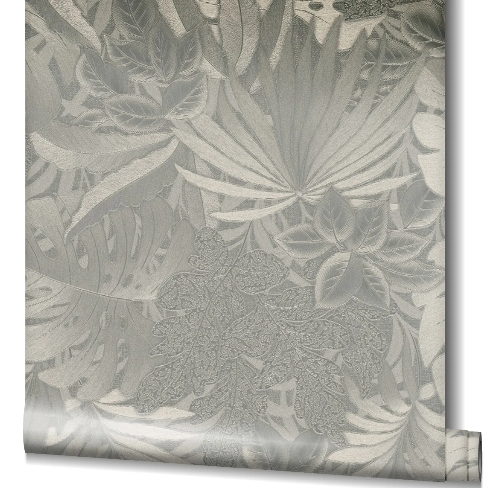 Vliestapete Blätter Dschungel Metallic platin-silber 33302