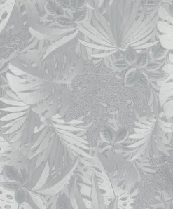 Vliestapete Blätter Dschungel Metallic silber 33301