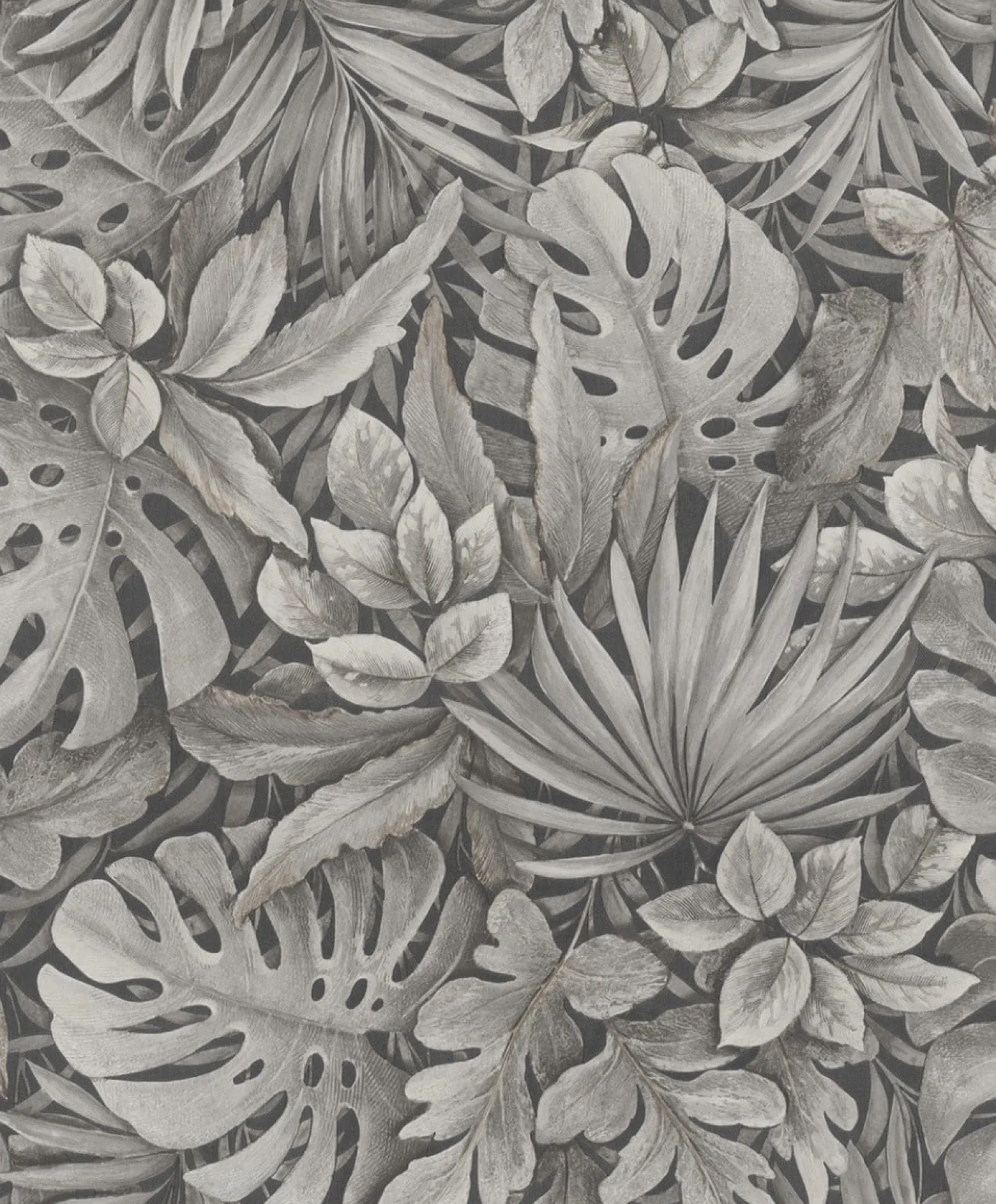 Vliestapete Blätter Dschungel Floral taupe schwarz 33305