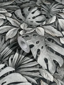 Vliestapete Blätter Dschungel Floral taupe schwarz 33305
