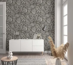 Vliestapete Blätter Dschungel Floral taupe schwarz 33305
