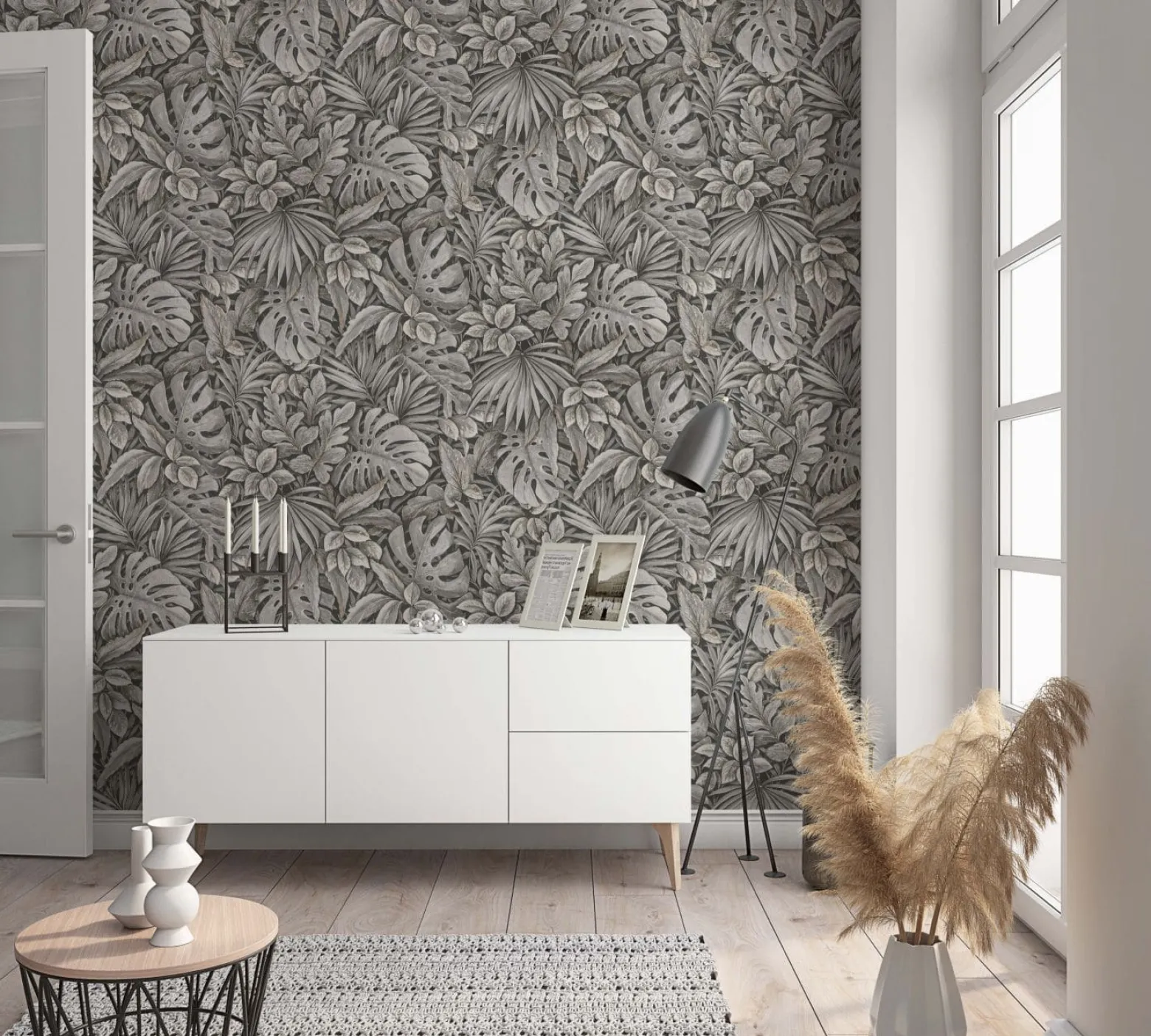 Vliestapete Blätter Dschungel Floral taupe schwarz 33305