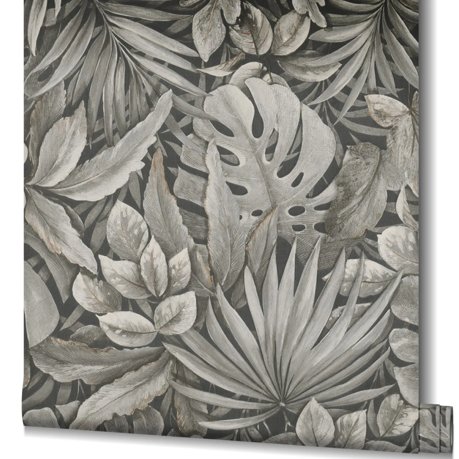 Vliestapete Blätter Dschungel Floral taupe schwarz 33305