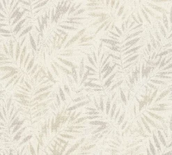 Vliestapete Blätter Farne Metallic Creme Silber 39120-2