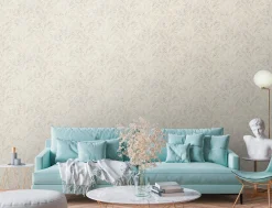 Vliestapete Blätter Farne Metallic Creme Silber 39120-2
