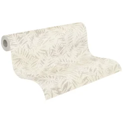 Vliestapete Blätter Farne Metallic Creme Silber 39120-2