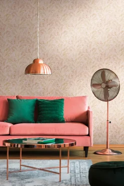 Vliestapete Blätter Farne Metallic Rosa Gold 39120-3