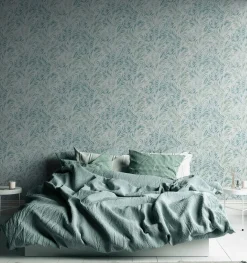 Vliestapete Blätter Farne Metallic Weiß Grün 39120-1