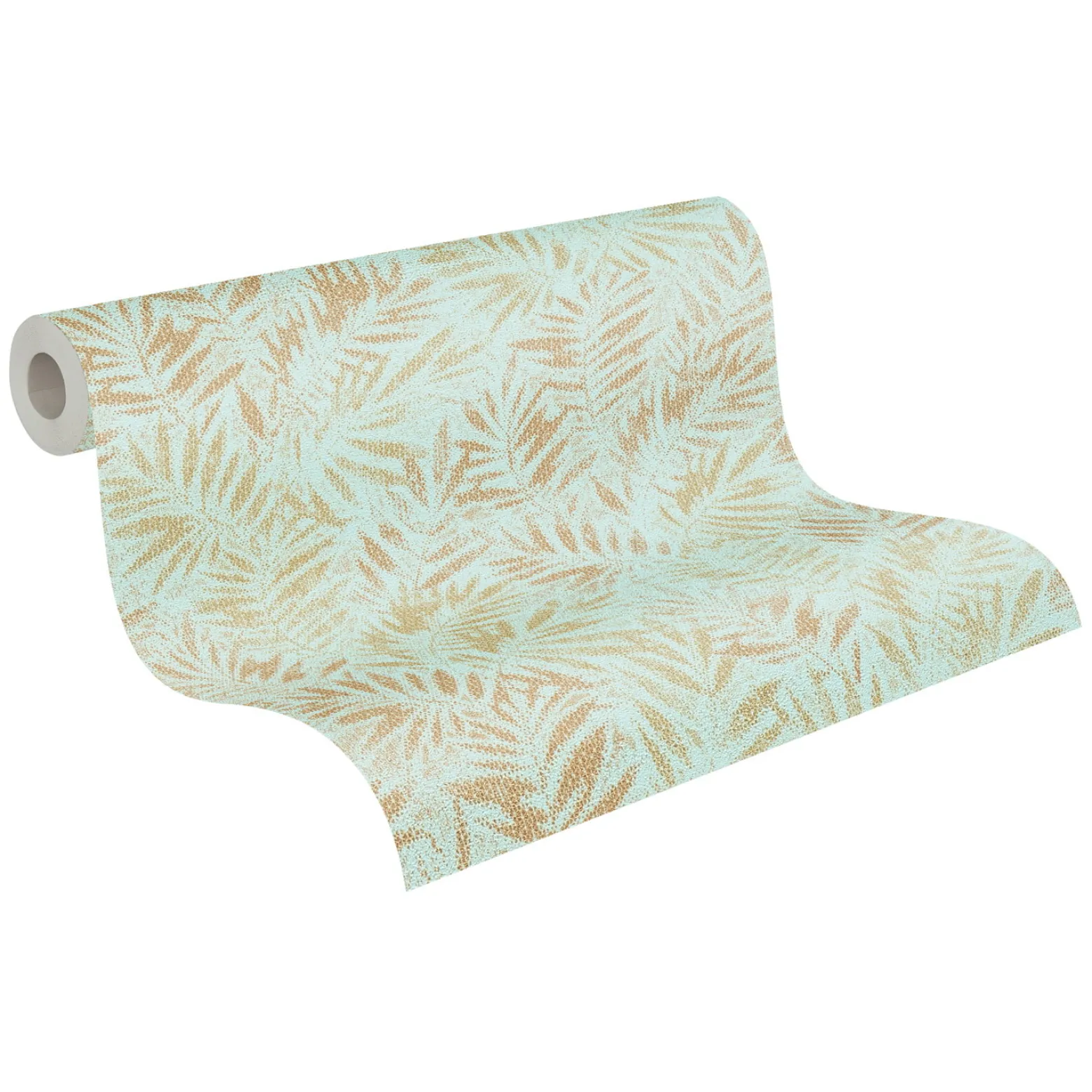 Vliestapete Blätter Farne Metallic Türkis Gold 39120-4