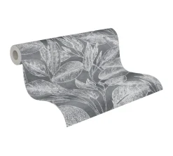 Vliestapete Blätter Floral anthrazit metallic 37836-4