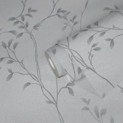 Vliestapete Blätter Floral Aquarell Hellgrau 39767-4