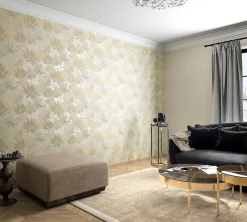 Vliestapete Blätter Floral beige gold metallic 31602