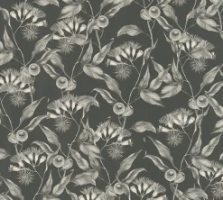 Vliestapete Blätter Floral Beeren Schwarz Weiß 39430-2