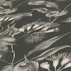 Vliestapete Blätter Floral Beeren Schwarz Weiß 39430-2