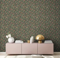 Vliestapete Blätter Floral Beeren Schwarz Grün 39430-1