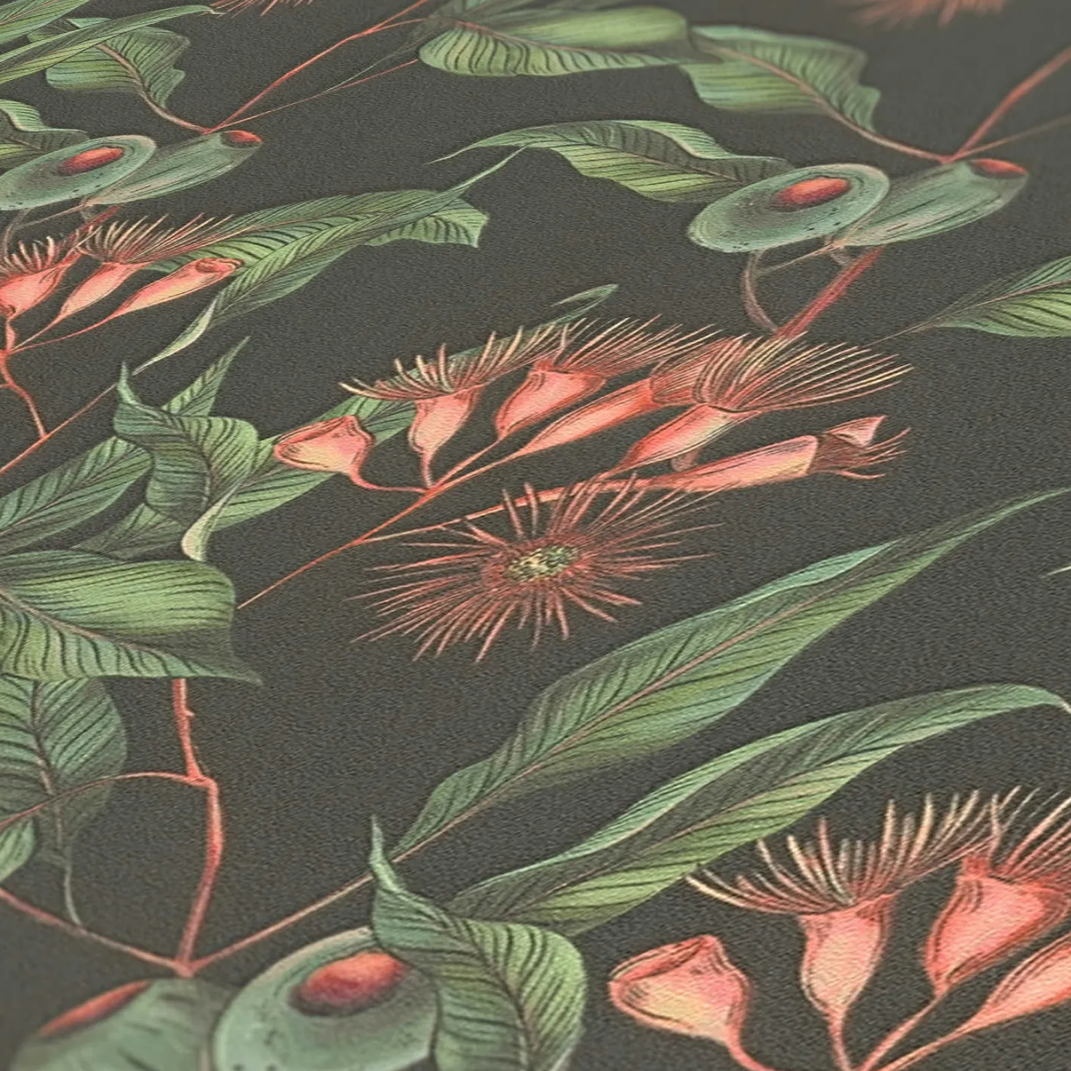 Vliestapete Blätter Floral Beeren Schwarz Grün 39430-1
