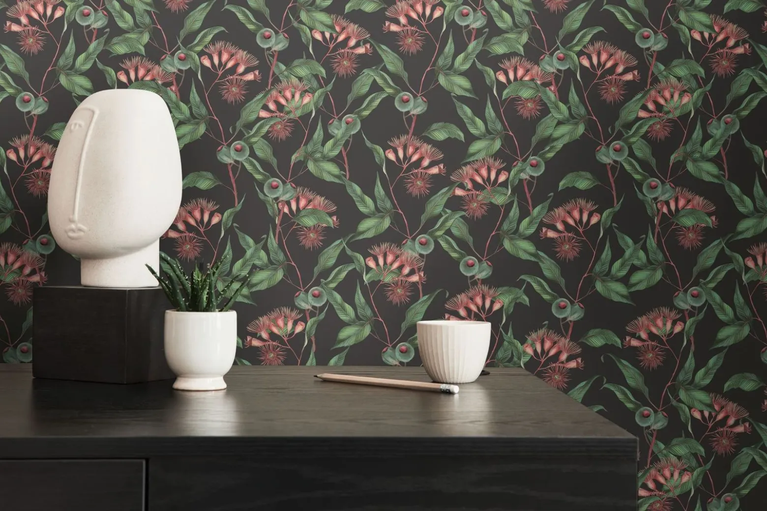 Vliestapete Blätter Floral Beeren Schwarz Grün 39430-1