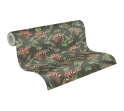 Vliestapete Blätter Floral Beeren Schwarz Grün 39430-1