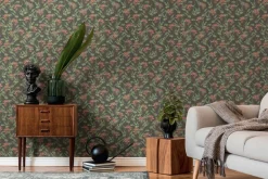 Vliestapete Blätter Floral Beeren Schwarz Grün 39430-1