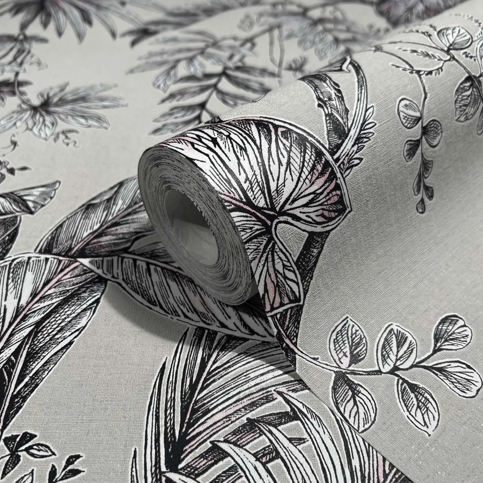 Vliestapete Blätter Floral Beige Schwarz Weiß 82338